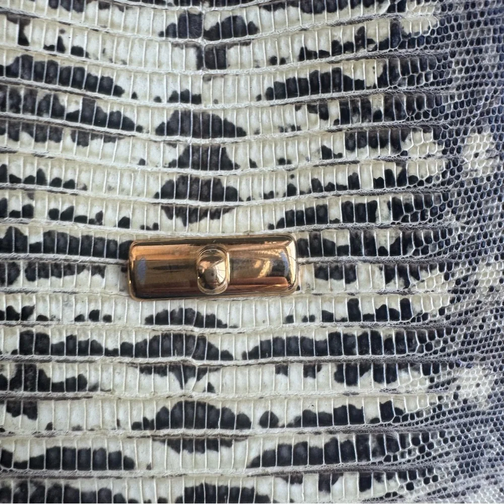 Charles Calfun Grey & Black Lizard + Leather Clutch with gold hardware - Picture 6 of 10